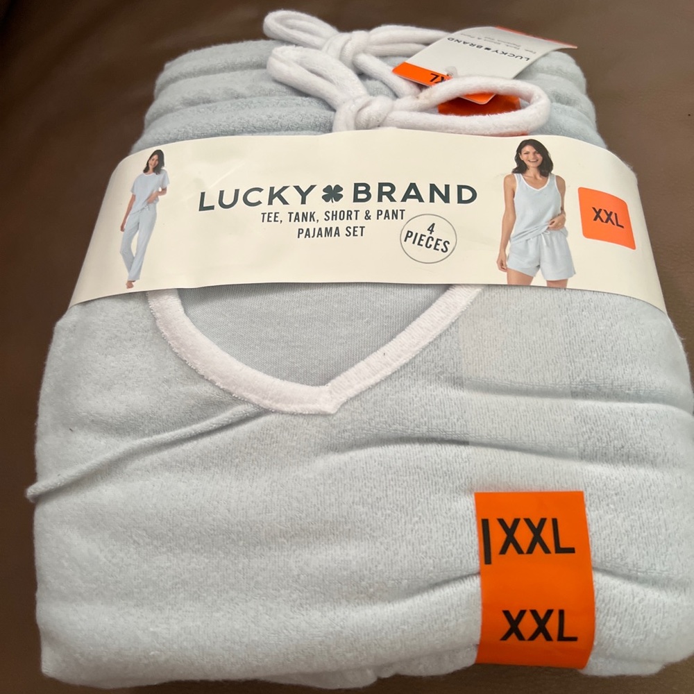 Lucky Brand Ladies' 4-Piece Terry Pajama Set Light Blue  -XXLarge